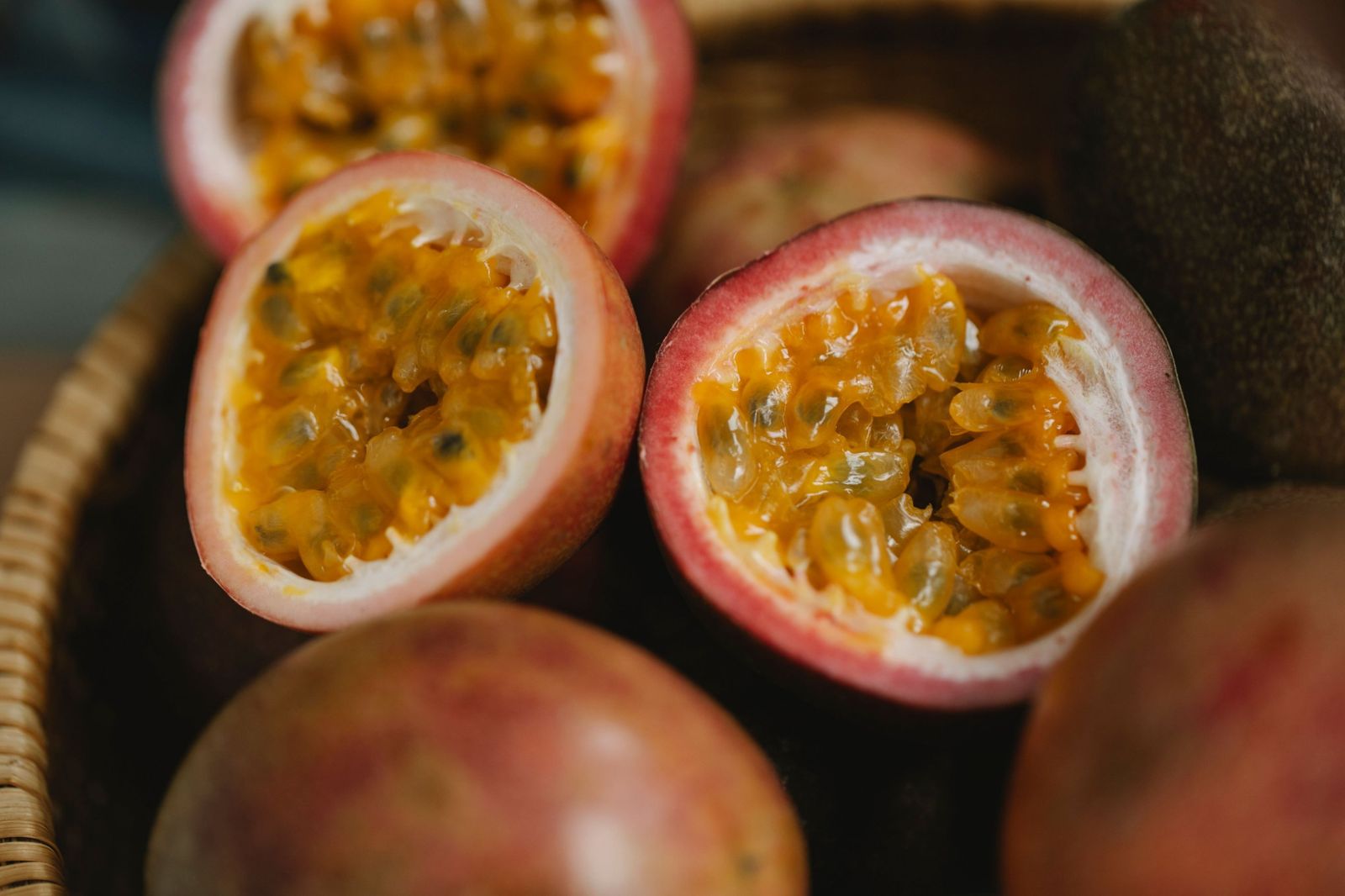 Halved passion fruit